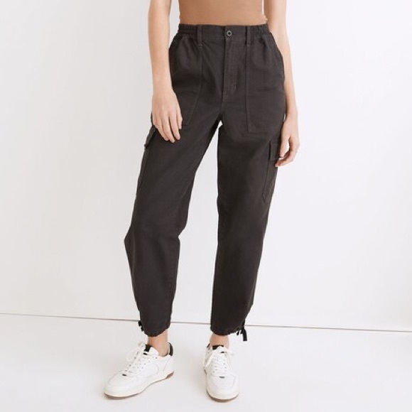 Madewell Pants - Madewell Garment-Dyed Cargo Jogger Pants Black Coal Size 31 Baggy Pull On Ankle